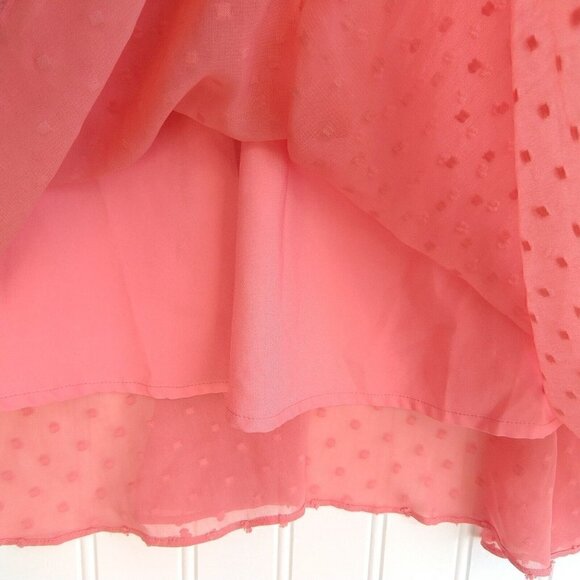 Erin by Erin Fetherston Pink Swiss Dot Dress Size 2 Fit & Flare Tie Neck Ruffle - Picture 7 of 10